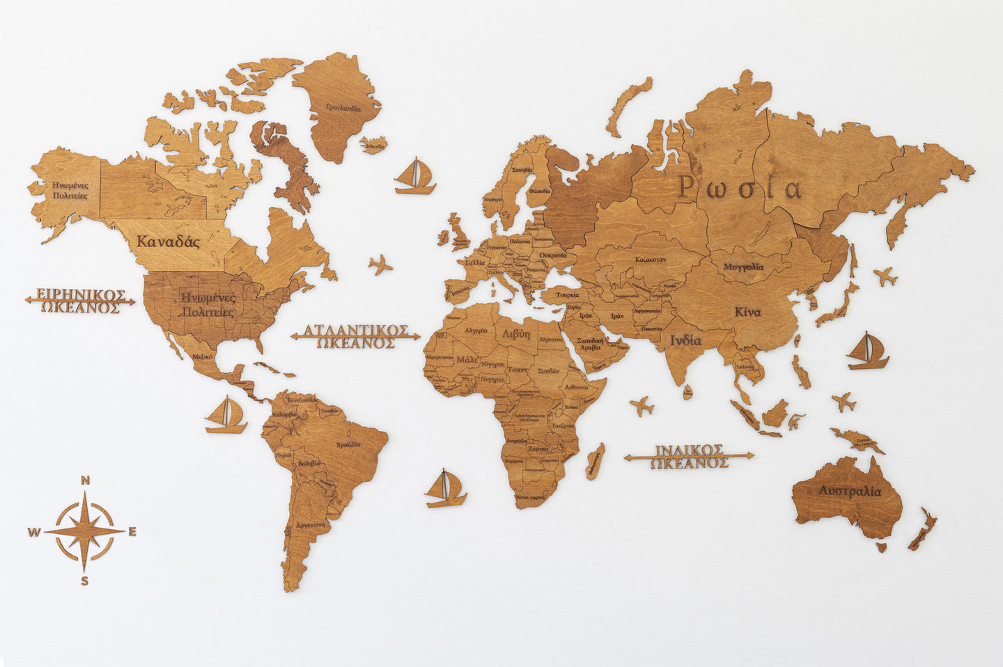 Ξύλινος παγκόσμιος χάρτης τοίχου ΔΡΥΣ - (190 x 110) / Με ονόματα