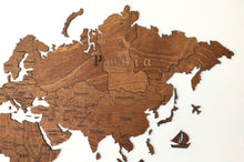 Φόρτωση εικόνας στο εργαλείο προβολής Συλλογής, Ξύλινος παγκόσμιος χάρτης τοίχου ΚΑΣΤΑΝΙΑ - (115 x 65) / Με ονόματα