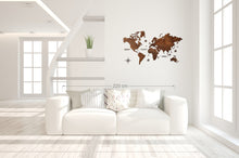 Φόρτωση εικόνας στο εργαλείο προβολής Συλλογής, Ξύλινος παγκόσμιος χάρτης τοίχου ΚΑΣΤΑΝΙΑ - (115 x 65) / Με ονόματα