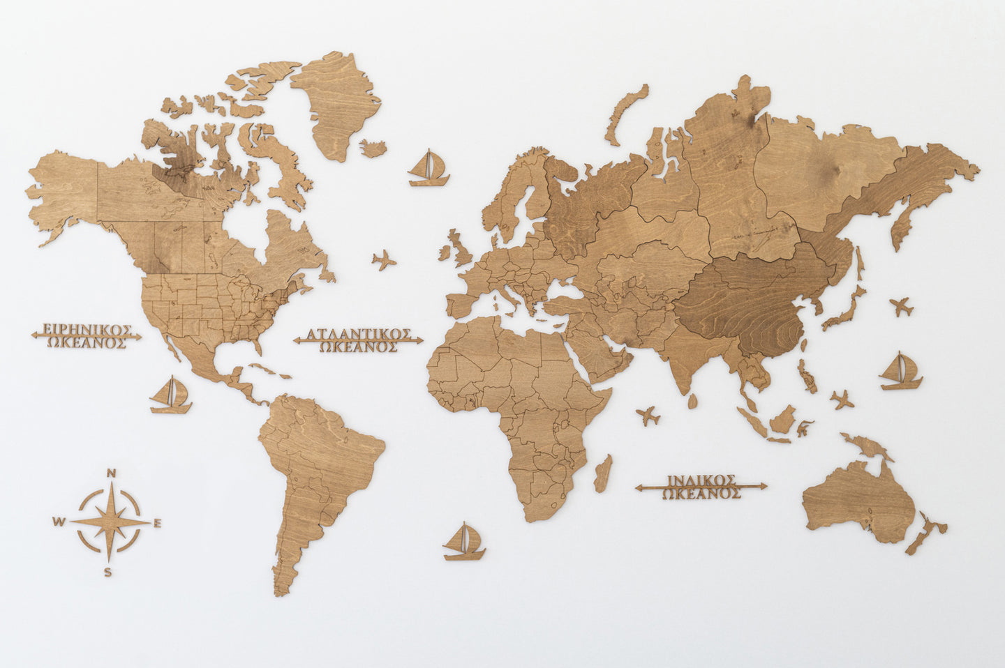 Ξύλινος παγκόσμιος χάρτης τοίχου ΚΑΡΥΔΙΑ - (190 x 110) / Κενός