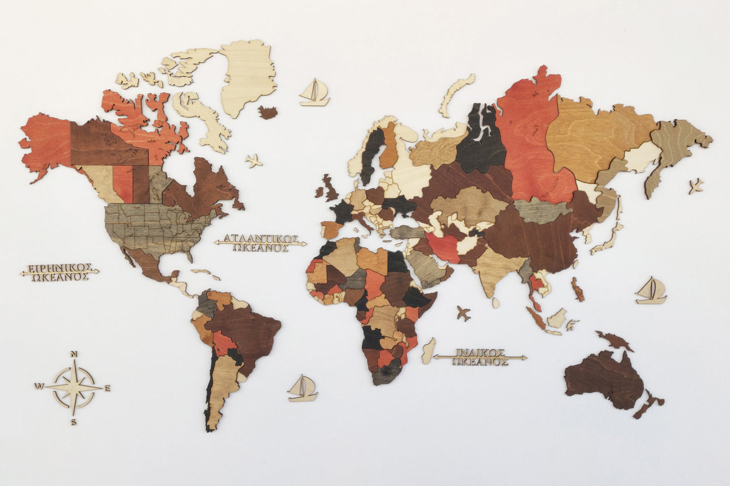 Ξύλινος τρισδιάστατος παγκόσμιος χάρτης τοίχου - (115 x 65) / Κενός