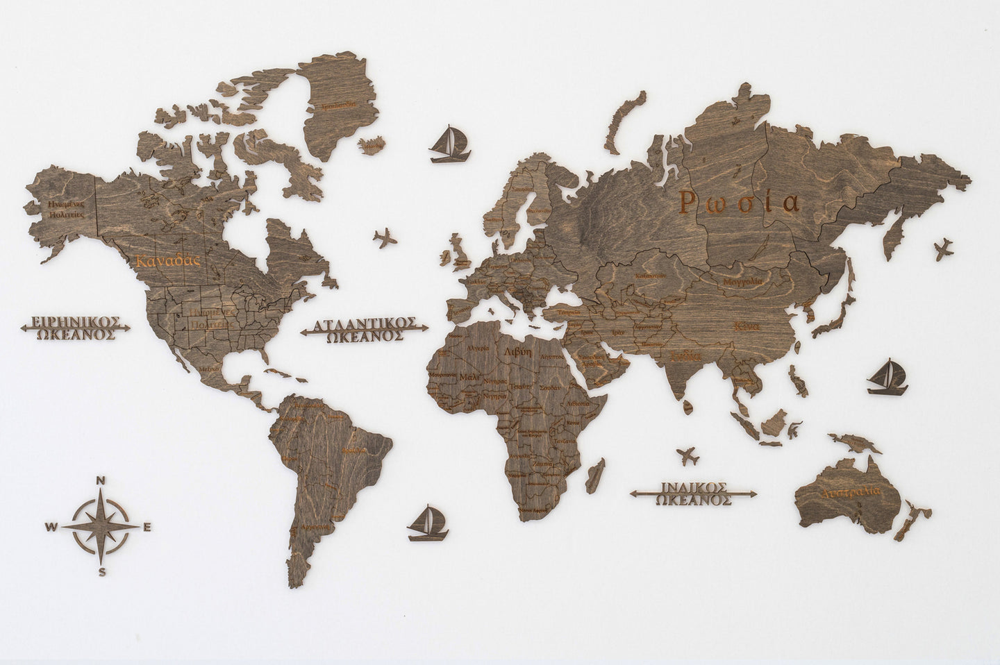 Ξύλινος παγκόσμιος χάρτης τοίχου ΒΕΓΚΕ - (115 x 65) / Με ονόματα