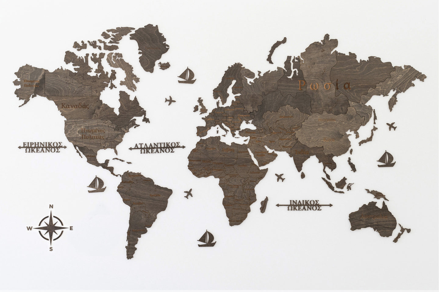 Ξύλινος παγκόσμιος χάρτης τοίχου ΒΕΓΚΕ - (190 x 110) / Με Ονόματα