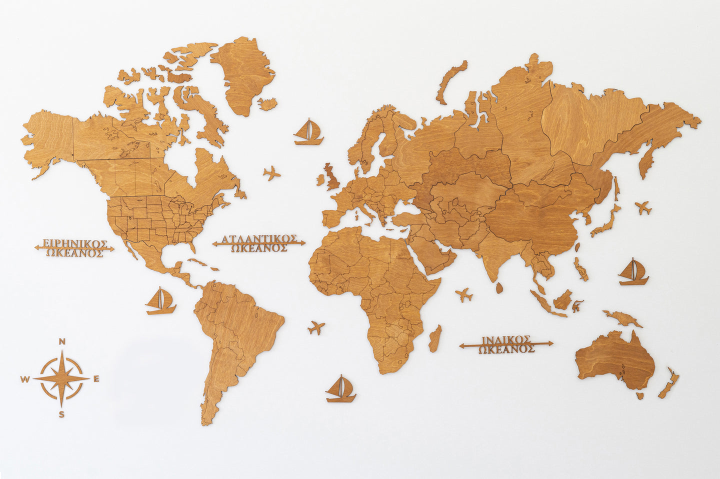 Ξύλινος παγκόσμιος χάρτης τοίχου ΔΡΥΣ - (190 x 110) / Κενός