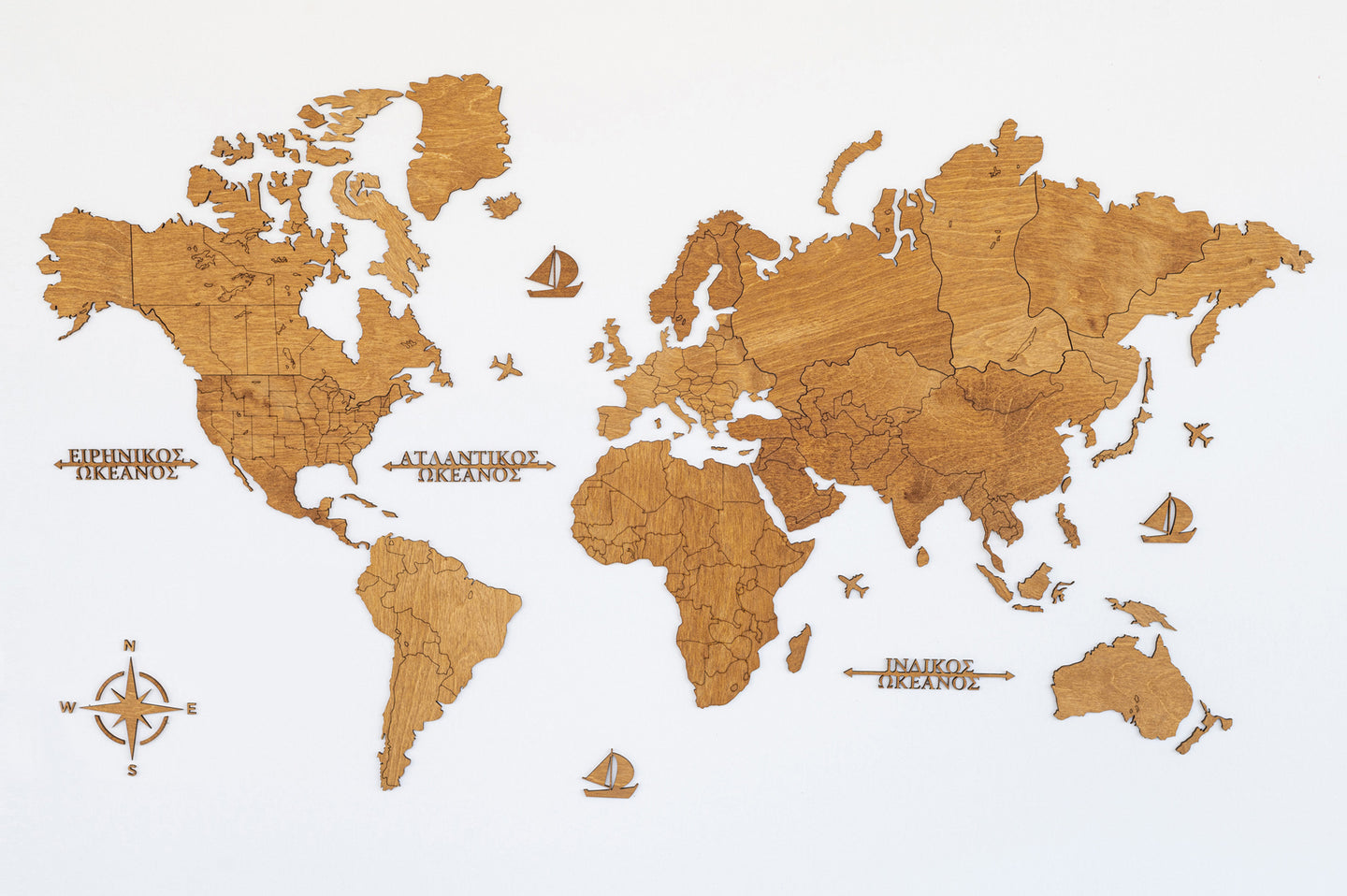 Ξύλινος παγκόσμιος χάρτης τοίχου ΔΡΥΣ - (115 x 65) / Κενός