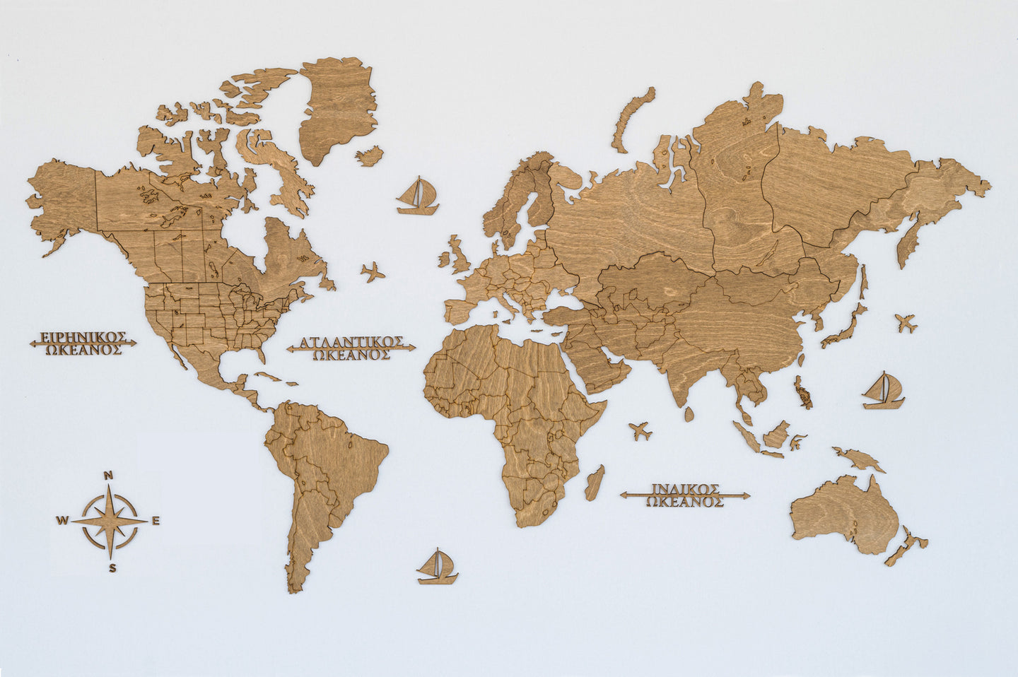 Ξύλινος παγκόσμιος χάρτης τοίχου ΚΑΡΥΔΙΑ - (115 x 65) / Κενός