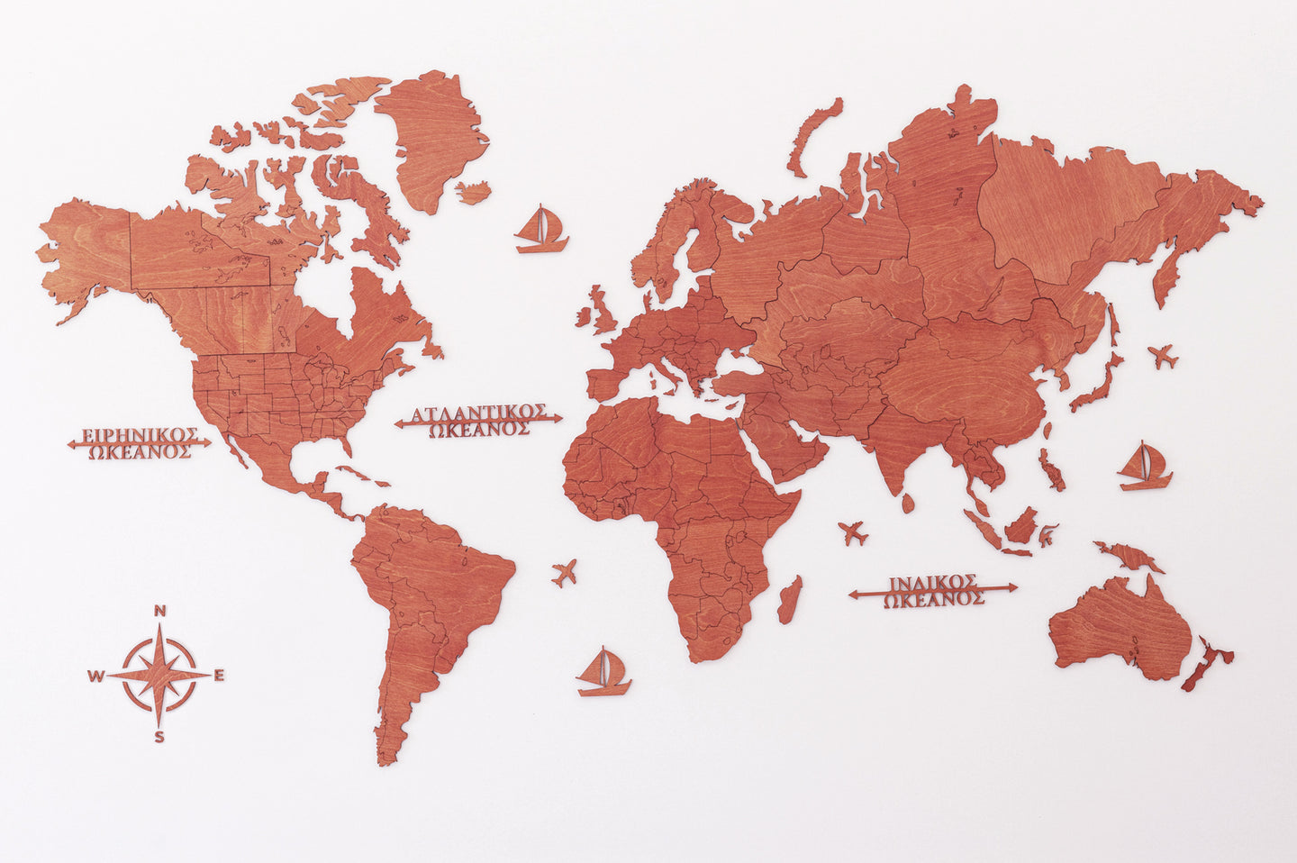 Ξύλινος παγκόσμιος χάρτης τοίχου ΚΕΡΑΣΙΑ - (190 x 110) / Κενός
