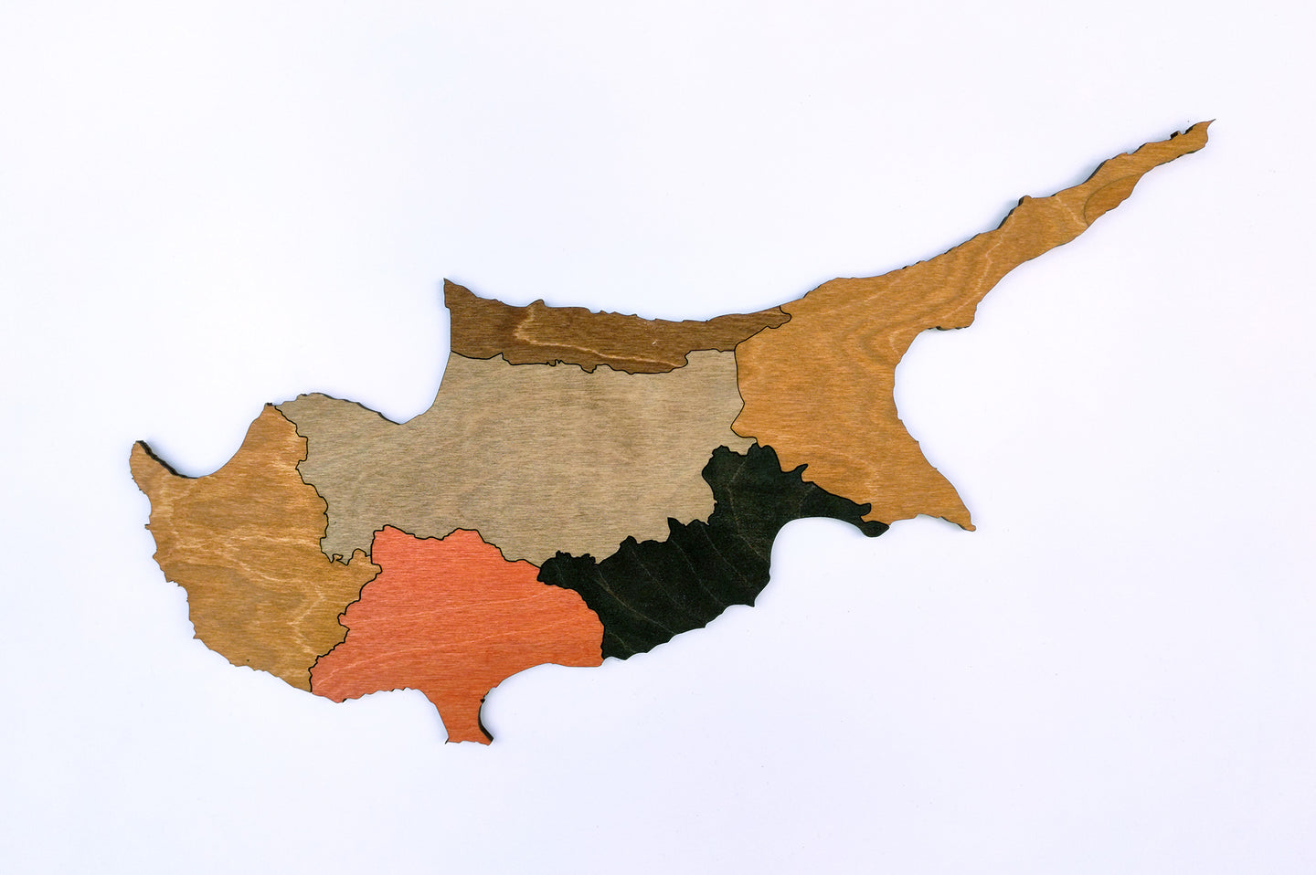Ξύλινος χάρτης Κύπρου δύο επιπέδων - 5 χρωμάτων