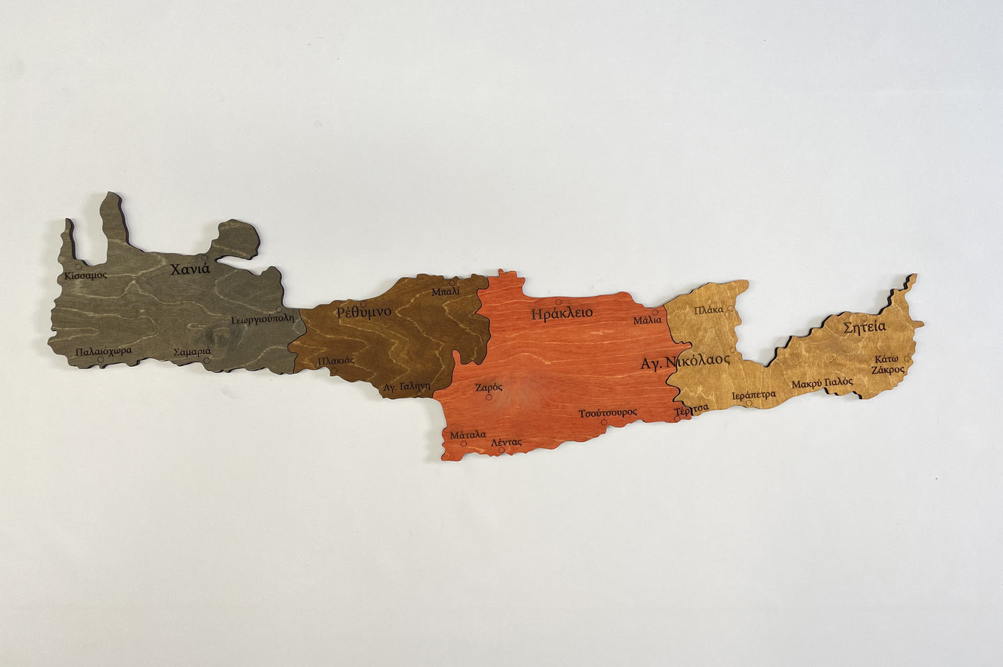 Ξύλινος χάρτης Κρήτης δύο επιπέδων - 4 χρωμάτων