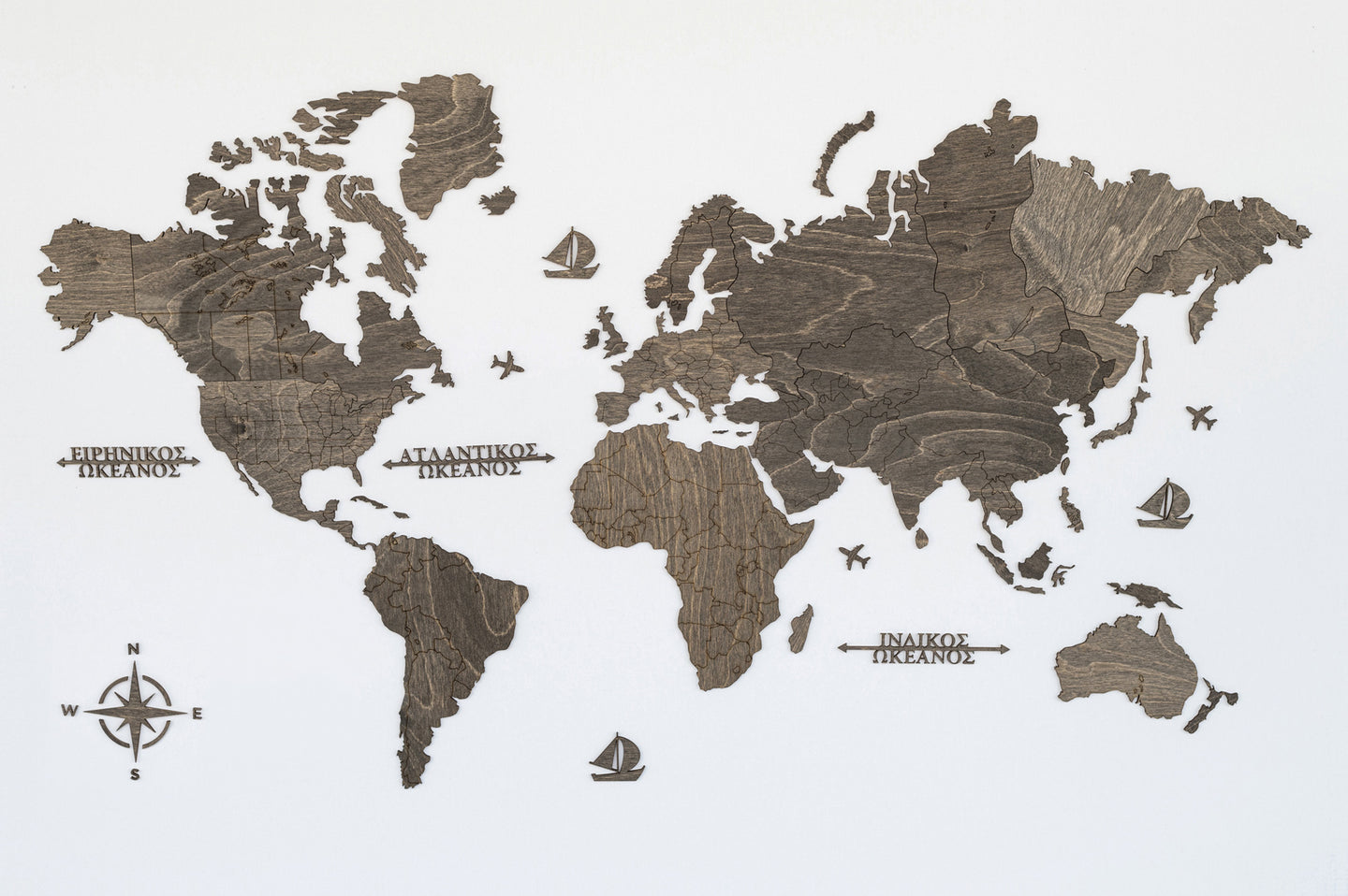 Ξύλινος παγκόσμιος χάρτης τοίχου ΒΕΓΚΕ - (115 x 65) / Κενός